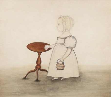 A standing little girl with candlestand, Attributed to J. Evans (active 1827-1850)